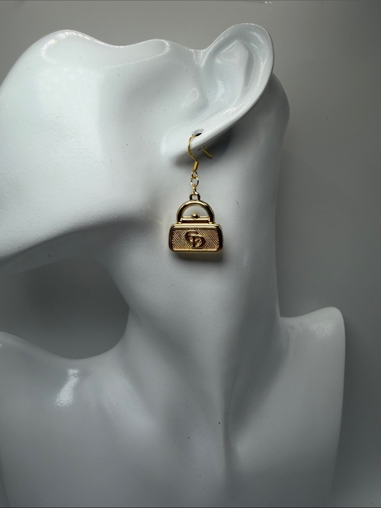 Upcycled Jewelry - 1470. Gold Handbag Charm Drop Earrings